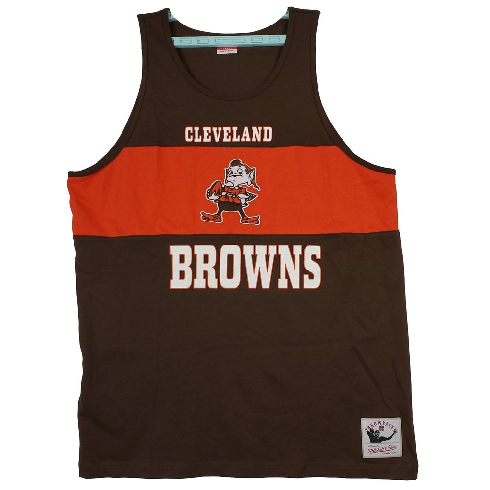 Cleveland Browns Mitchell & Ness NFL Large Tank Top Embroidery‎ Logo Brown New